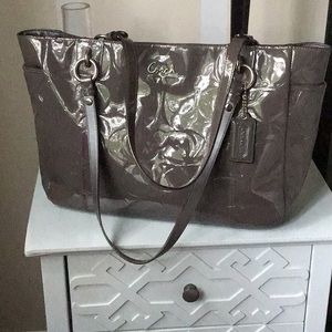 Coach Patent Leather Gray Shoulder Tote